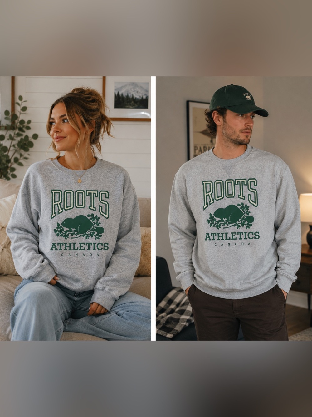 Unisex Roots Grey Crewneck Sweatshirt with Green Logo